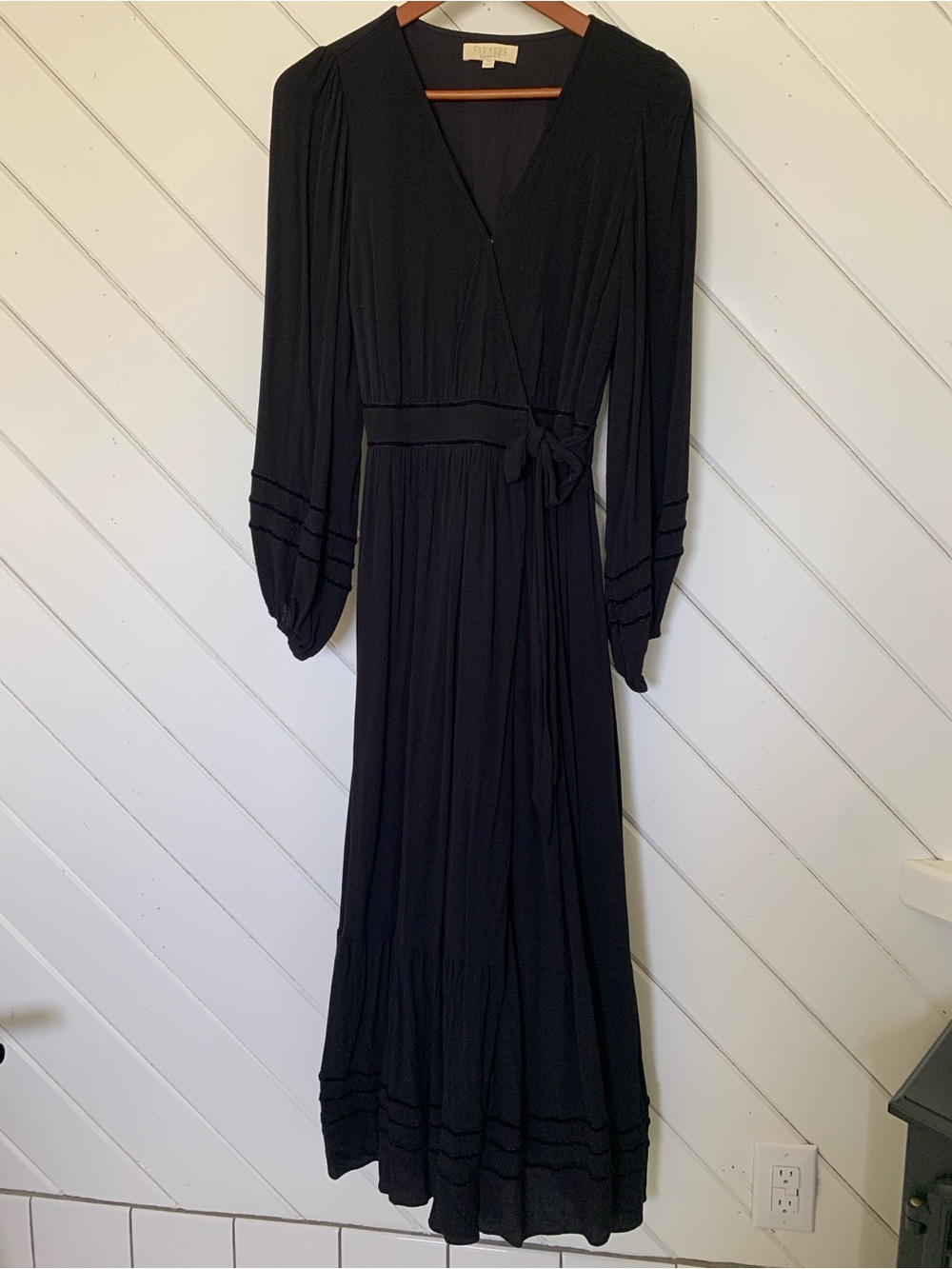 Black Wrap Maxi Dress with Self-Tie Waist